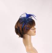  Head band crin  fascinator w feathers and beads hot blue STYLE: HS/4677 /BLU